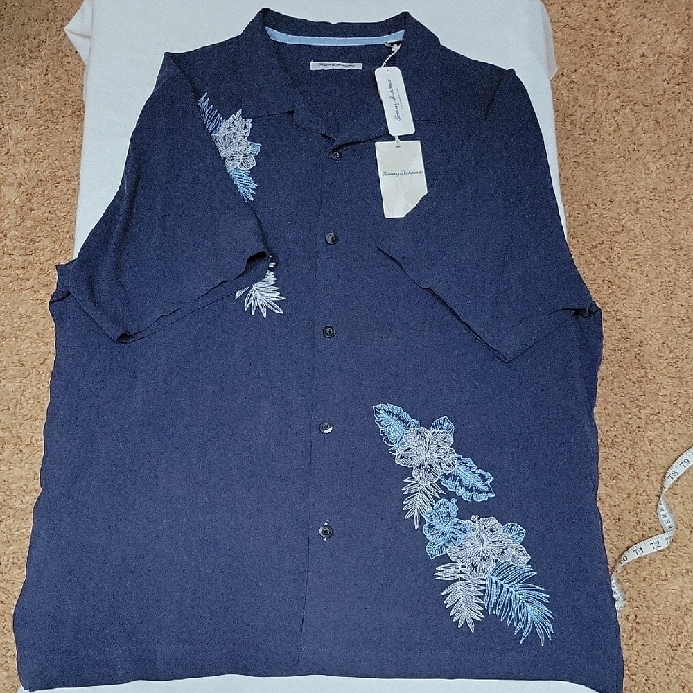 Tommy Bahama Navy Blue Embroidered Button Down Shirt XL NWT